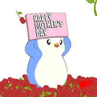 a penguin holding a sign that says happy mothers day