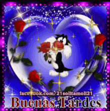 a picture of sylvester the cat holding roses with the words buenas tardes in the lower right corner