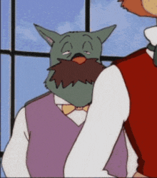 a cartoon character wearing a cat mask with a beard
