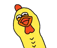a cartoon of a yellow chicken with a red beak and big eyes