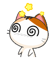 a cartoon cat with a swirl in its eyes and two stars on its ears