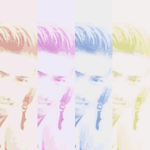 four different colored images of a man 's face are lined up in a row