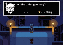 a video game where a character says " what do you say " and " okay "