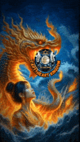 a painting of a woman and a dragon with the words gift the heart kingdom