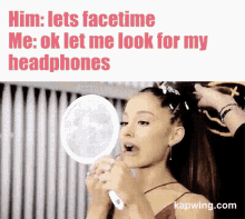 Ariana Grande Face Time GIF - Ariana Grande Face Time Headphone GIFs