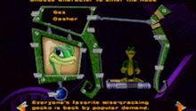 a screenshot of a video game with a gecko named gex dasher