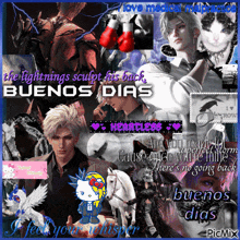 a collage of images with the words buenos dias on the bottom