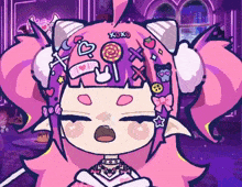 a cartoon drawing of a girl with a lollipop and the word xoxo on her hair