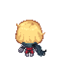 a pixel art drawing of a person with blonde hair and a scarf .