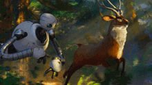 Running With A Deer Roz GIF - Running With A Deer Roz The Wild Robot GIFs