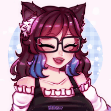 a drawing of a girl wearing glasses and a cat ear