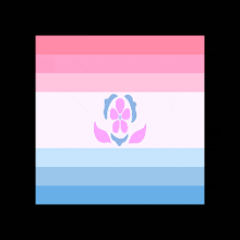 a pink and blue flag with a flower in the center