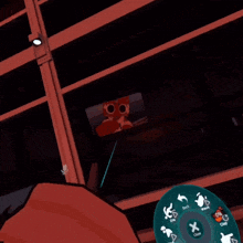 a screenshot of a video game with a microphone and the words back and view