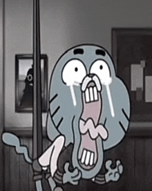 a cartoon character from the amazing world of gumball is crying .