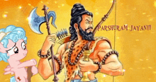 a poster for parshuram jayanti shows a man with a beard holding an axe