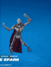 a robot with a red cape on a blue background