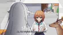a girl with antlers is talking to another girl with antlers and the words shminty ah the original song from earlier