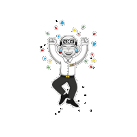a cartoon of a man wearing a mask and goggles jumping in the air
