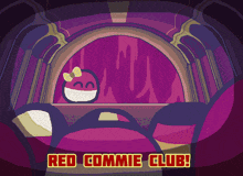 a cartoon drawing of a girl with a bow and the words red commie club below her