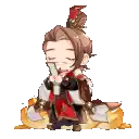 a cartoon of a man sitting on top of a pile of gold .