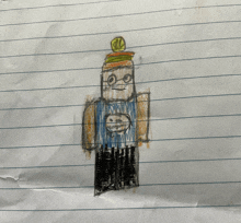 a child 's drawing of a man wearing a hat and glasses
