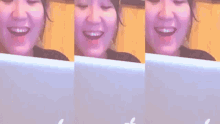 three images of a woman laughing and smiling