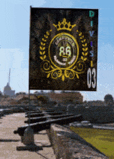 a flag that says community 86 is hanging on a pole