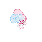 a pixel art of a purple and blue swirl on a white background .