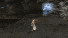 a video game scene with a person holding a gun in the foreground and a green lightning bolt in the background .