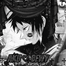 a black and white drawing of a person with the words aku beiny on the bottom right