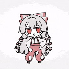 a cartoon drawing of a girl with white hair and red eyes