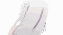 a close up of a girl with purple eyes and white hair