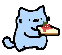 a blue cat with a mustache is eating a piece of bread with strawberry jam on it