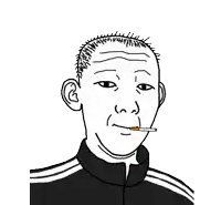 a black and white cartoon of a man smoking a cigarette .