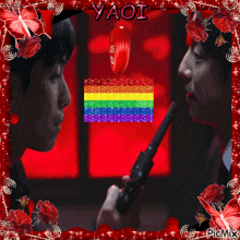 a picture of a man holding a gun and a heart that says i love you
