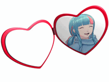 a heart shaped mirror with a picture of a girl on it
