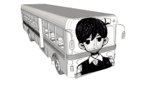 a 3d model of a school bus with a boy on it