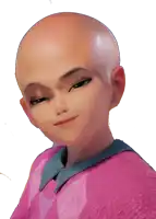 a cartoon character with a bald head is wearing a pink shirt