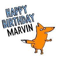 a happy birthday marvin card with a fox
