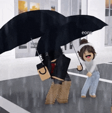 a boy and a girl are standing in the rain with an umbrella .
