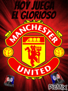 a manchester united logo with a red background
