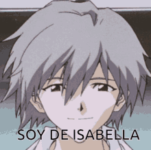 a close up of a person 's face with the words soy de isabella written below it
