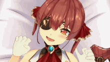 a girl with red hair and a pirate eye patch