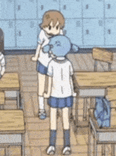 a cartoon drawing of two girls in a classroom