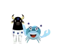 a bull and a crab are standing next to each other with stars behind them