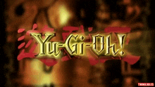 a yu-gi-oh logo with a red background