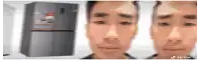 a man is making a funny face in front of a fridge .