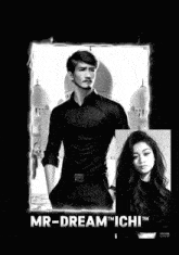 a black and white photo of a man and a woman with mr-dream written on the bottom