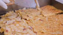 a pizza is being made in a pan with the words made in animatica on the bottom