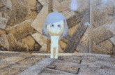 a cartoon character is holding an umbrella in front of a wall